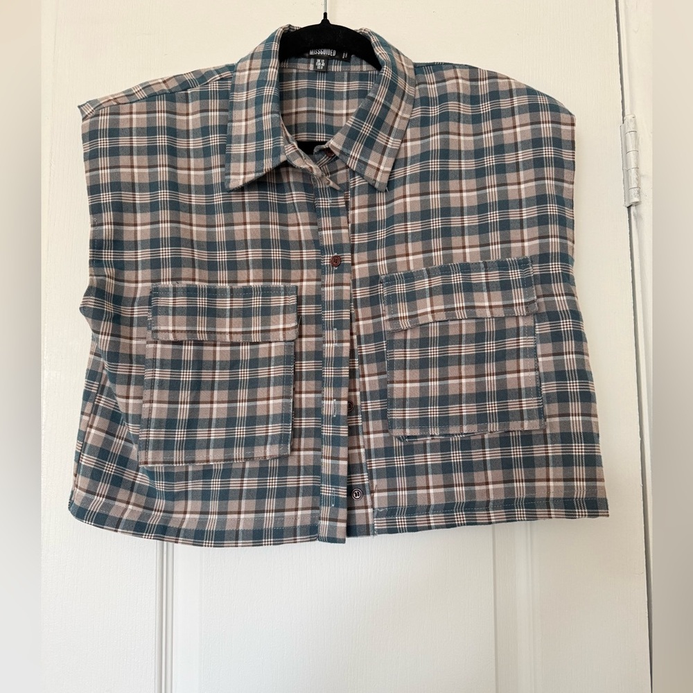 Missguided Teal, Beige and Brown Plaid Shirt Jacket